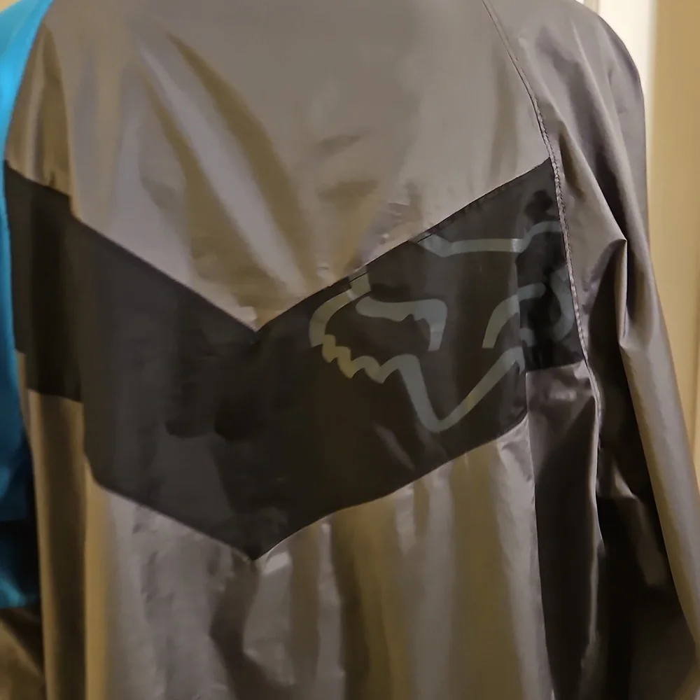 FOX RACING Men's Gray and Blue Windbreaker Jacket Coat w/ Hood -